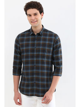 Allen Solly - Men Brown Custom Fit Check Full Sleeves Casual Shirts