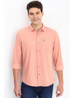 Allen Solly - Men Peach Custom Fit Solid Full Sleeves Casual Shirts