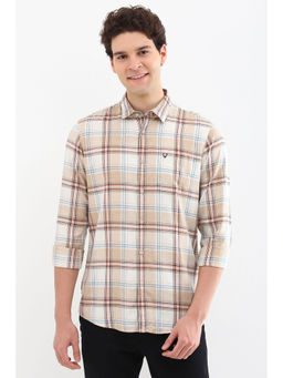 Allen Solly - Men Beige Custom Fit Check Full Sleeves Casual Shirts