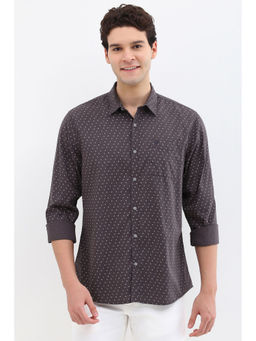 Allen Solly - Men Brown Custom Fit Print Full Sleeves Casual Shirts