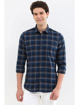 Allen Solly - Men Navy Custom Fit Check Full Sleeves Casual Shirts