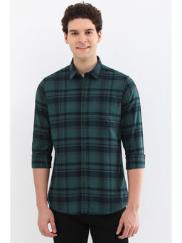 Allen Solly - Men Green Custom Fit Check Full Sleeves Casual Shirts
