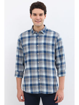 Allen Solly - Men Blue Custom Fit Check Full Sleeves Casual Shirts