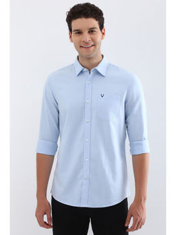 Allen Solly - Men Blue Custom Fit Solid Full Sleeves Casual Shirts
