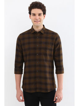 Allen Solly - Men Brown Custom Fit Check Full Sleeves Casual Shirts