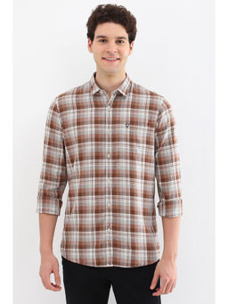 Allen Solly - Men Brown Custom Fit Check Full Sleeves Casual Shirts