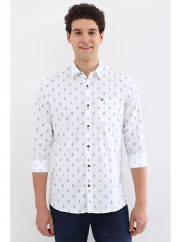 Allen Solly - Men White Custom Fit Print Full Sleeves Casual Shirts