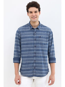 Allen Solly - Men Blue Custom Fit Stripe Full Sleeves Casual Shirts