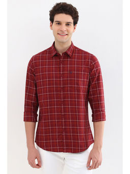 Allen Solly - Men Red Custom Fit Check Full Sleeves Casual Shirts
