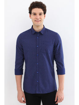 Allen Solly - Men Navy Custom Fit Print Full Sleeves Casual Shirts