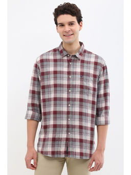 Allen Solly - Men Maroon Custom Fit Check Full Sleeves Casual Shirts