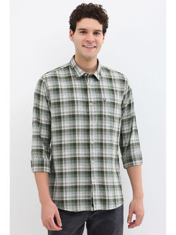 Allen Solly - Men Olive Custom Fit Check Full Sleeves Casual Shirts