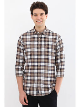 Allen Solly - Men Brown Custom Fit Check Full Sleeves Casual Shirts