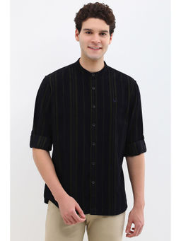 Allen Solly - Men Black Custom Fit Stripe Full Sleeves Casual Shirts