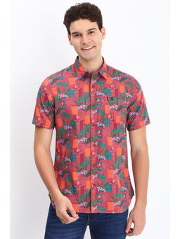 Allen Solly - Men Pink Custom Fit Print Half Sleeves Casual Shirts