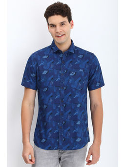 Allen Solly - Men Navy Custom Fit Print Half Sleeves Casual Shirts