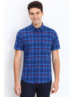 Allen Solly - Men Blue Custom Fit Check Half Sleeves Casual Shirts