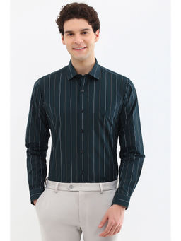 Allen Solly - Men Green Slim Fit Stripe Full Sleeves Formal Shirt