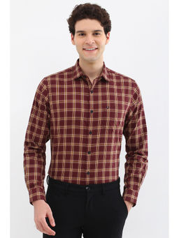 Allen Solly - Men Maroon Slim Fit Check Full Sleeves Formal Shirt