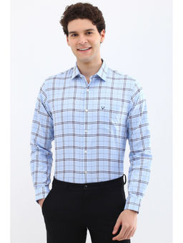 Allen Solly - Men Light Blue Slim Fit Check Full Sleeves Formal Shirt