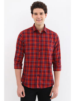 Allen Solly - Men Red Slim Fit Check Full Sleeves Casual Shirts