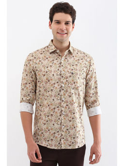 Allen Solly - Men Beige Slim Fit Print Full Sleeves Casual Shirts