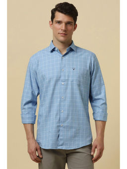 Allen Solly - Men Light Blue Slim Fit Check Full Sleeves Casual Shirts