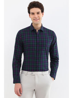 Allen Solly - Men Navy Slim Fit Check Full Sleeves Formal Shirt