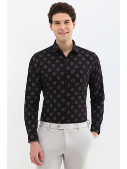 Allen Solly - Men Black Slim Fit Print Full Sleeves Formal Shirt