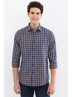 Allen Solly - Men Navy Slim Fit Check Full Sleeves Casual Shirts