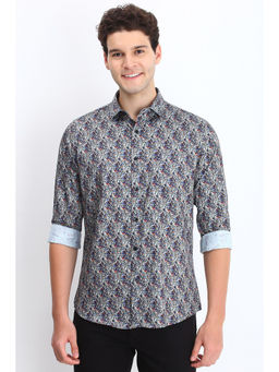 Allen Solly - Men Grey Slim Fit Print Full Sleeves Casual Shirts