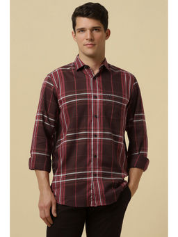 Allen Solly - Men Maroon Slim Fit Check Full Sleeves Casual Shirts