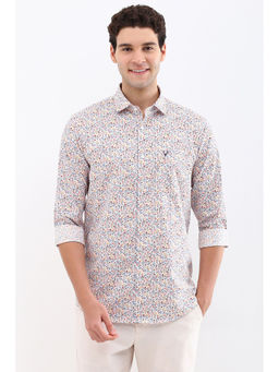 Allen Solly - Men White Slim Fit Print Full Sleeves Casual Shirts