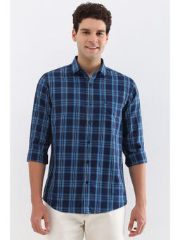 Allen Solly - Men Blue Slim Fit Check Full Sleeves Casual Shirts