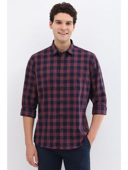 Allen Solly - Men Navy Slim Fit Check Full Sleeves Casual Shirts