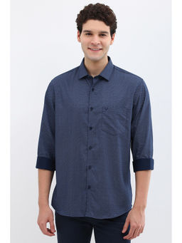 Allen Solly - Men Navy Slim Fit Print Full Sleeves Casual Shirts