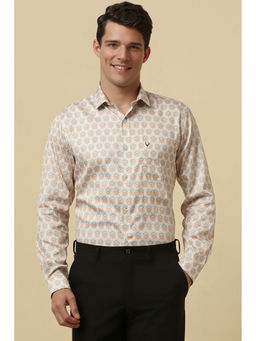 Allen Solly - Men Beige Slim Fit Print Full Sleeves Casual Shirts