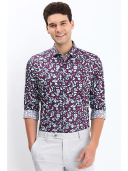 Allen Solly - Men Purple Slim Fit Floral Print Full Sleeves Formal Shirt