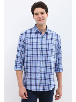 Allen Solly - Men Light Blue Slim Fit Check Full Sleeves Casual Shirts