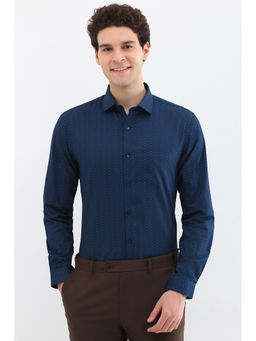 Allen Solly - Men Navy Slim Fit Print Full Sleeves Formal Shirt