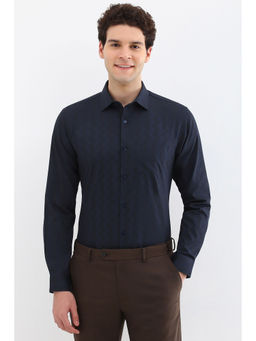 Allen Solly - Men Navy Slim Fit Print Full Sleeves Formal Shirt