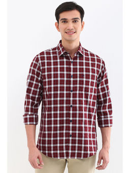 Allen Solly - Men Maroon Slim Fit Check Full Sleeves Casual Shirts