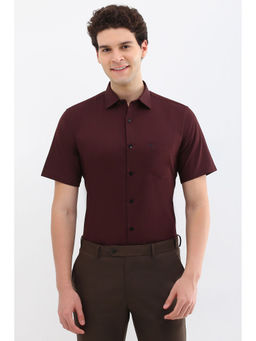 Allen Solly - Men Maroon Slim Fit Solid Half Sleeves Formal Shirt