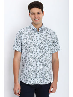Allen Solly - Men Blue Slim Fit Print Half Sleeves Casual Shirts