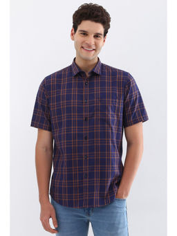 Allen Solly - Men Navy Slim Fit Check Half Sleeves Casual Shirts