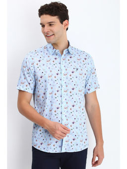 Allen Solly - Men Blue Slim Fit Print Half Sleeves Casual Shirts