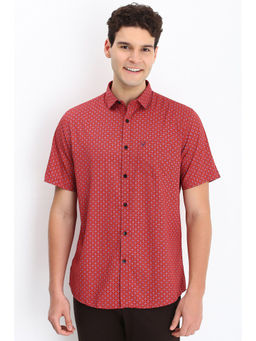 Allen Solly - Men Red Slim Fit Print Half Sleeves Casual Shirts