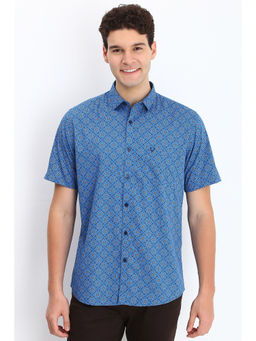 Allen Solly - Men Blue Slim Fit Print Half Sleeves Casual Shirts