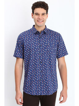 Allen Solly - Men Blue Slim Fit Print Half Sleeves Casual Shirts