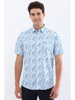 Allen Solly - Men Blue Slim Fit Print Half Sleeves Casual Shirts